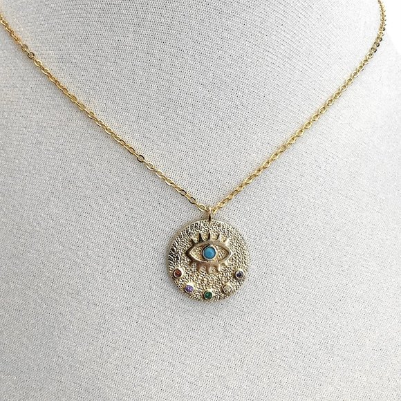 Evil Eye All Seeing Eye Multi Color Cubic Zirconia Turquoise Necklace - Picture 2 of 4